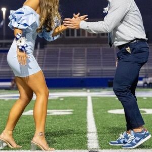 Petal & Pup Light Blue Off-Shoulder Mini Dress